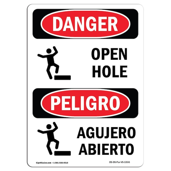 Safety Sign, OSHA Danger, 24" Height, Aluminum, Open Hole, Bilingual Spanish